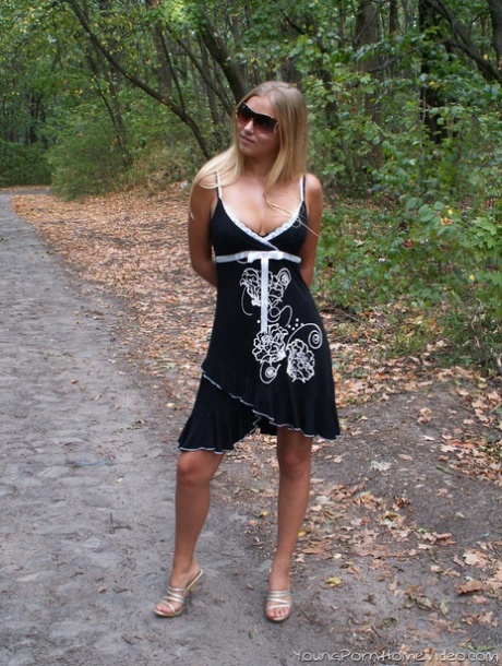 Young Blonde With Great Boobs Strips Naked On A Country Road