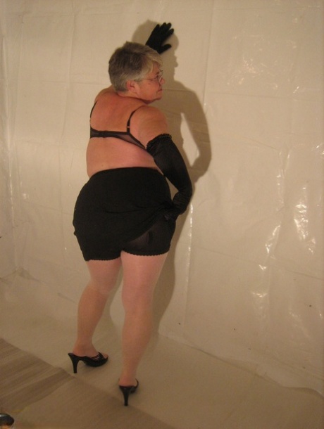 Silver Haired Granny Girdle Goddess Puts On A Strip Show In Long Black Gloves