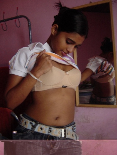 Indian Solo Girl Fondles Her Large Boobs After Stripping To Her Panties