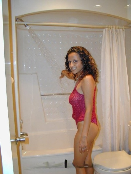 The adorable Latina Cum watches Talia shower.