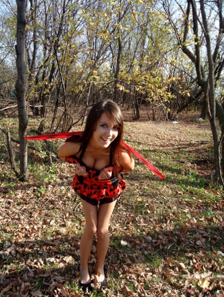 Charming Young Girl Andi Land Exposes Her Tits While Wearing A Costume