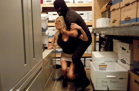 The ass of leggy blonde Riley Evans is flung by a masked burglar.