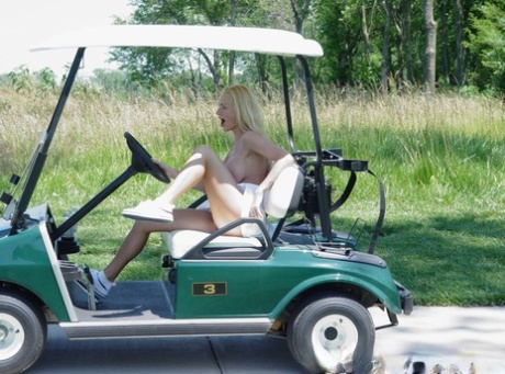 A public golf course has revealed the sexual activity of blonde amateur Naughty Allie, who is now engaging in lesbian group sex.