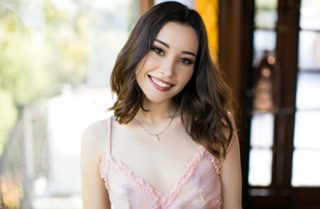 Brunette Teen With A Pretty Face Aria Lee Removes Sheer Lingerie To Pose Nude