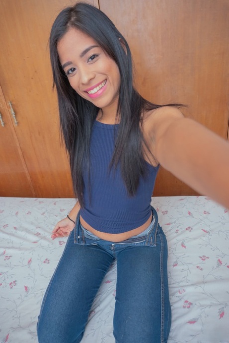 Dark Haired Latina Teen Karin Torres Takes Self Shots While Getting Undressed