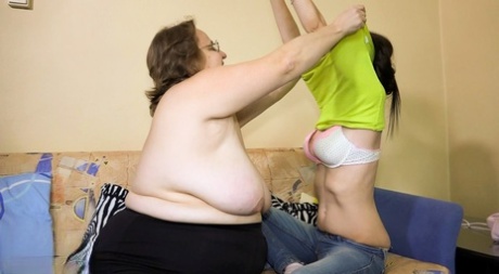 Obese grandmother Othilia has been sexually active with a slim young woman who is also an obese adult.