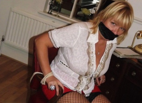 Older Blonde With Big Boobs Finds Herself Cuffed, Blindfolded And Tied Up Too