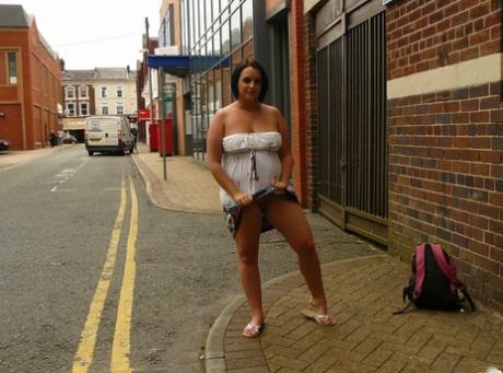 Overweight UK Female Flashes Her Tits And Big Butt On Public Street