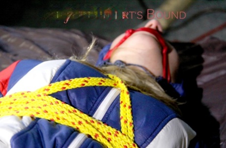 HOT HOT SANDRA can be found tying up on the floor with ropes and cloth gag.