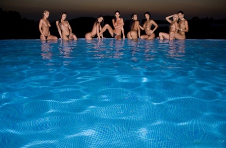 A Group Of Hot Chicks Go For A Skinny Dip As The Sun Fades In The Sky