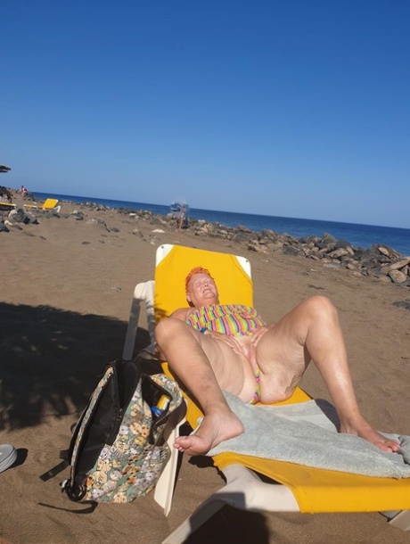 Old SSBBW Val Gasmic Dyes Her Hair Red Before Exposing Herself On The Beach