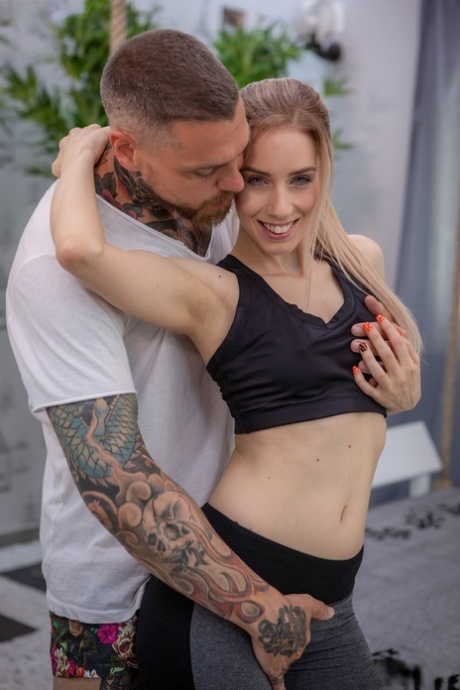 Fit and toned Nesty's landing strip pierces her private trainer's cock.