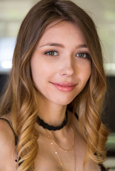 Adorable Teen Mila Azul Wears A Black Choker While Stripping Totally Naked
