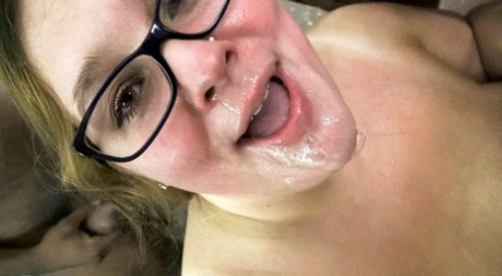 SSBBW Spits Out Jizz After Sucking Off White And Black Cocks In Her Glasses