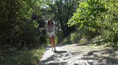Caucasian Girl Esperansa Gets Caught Taking A Piss On A Path In The Woods