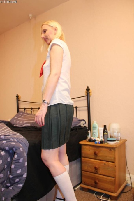Blonde UK Woman Tracey Lain Goes Ass To Mouth While Wearing Schoolgirl Apparel