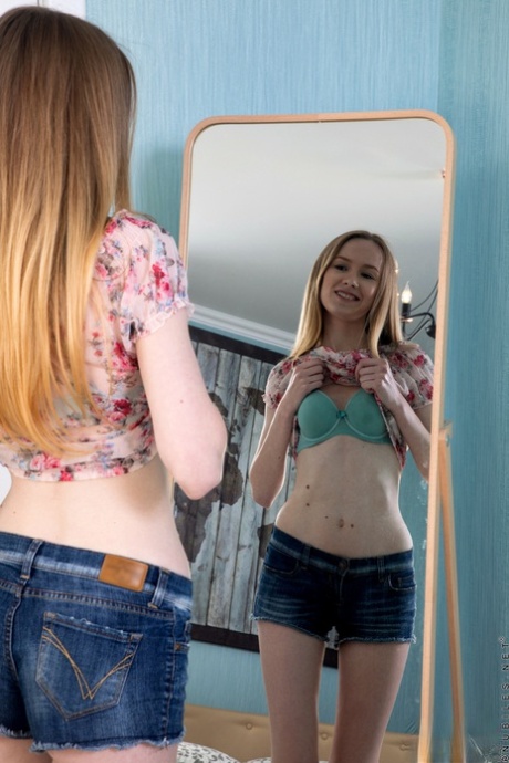 Leggy Teen Alisa Lee Admires Her Slender Figure In A Bedroom Mirror