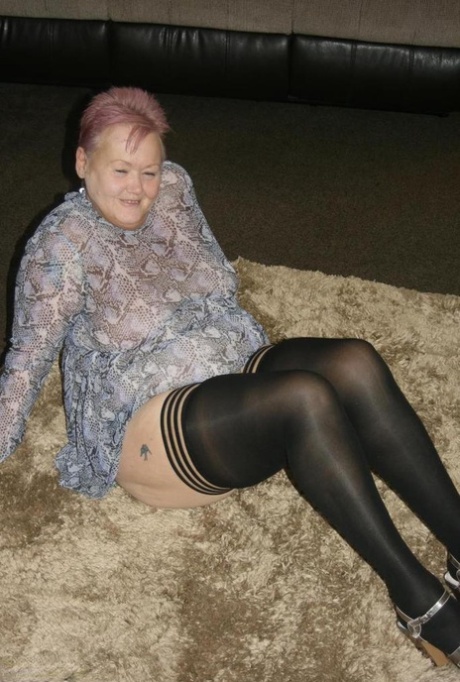 Old Fatty Valgasmic Exposed Exposes Her Huge Ass In Black Stockings And Heels