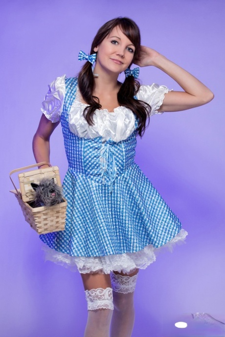 In cosplay clothing, Andi Land loosen her tits and pussy, looking like a lovely young girl.