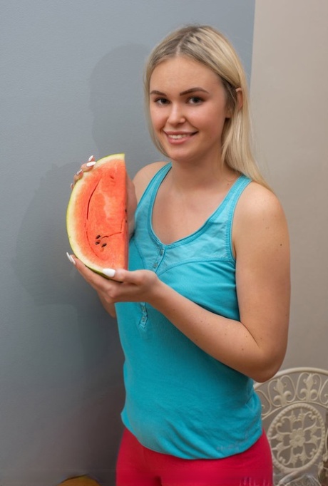 Young Blonde Ruth Carves Up A Watermelon Before Getting Totally Naked
