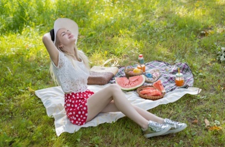 Sweet Blonde Teen Sophie Makes Her Nude Modeling Debut While Having A Picnic