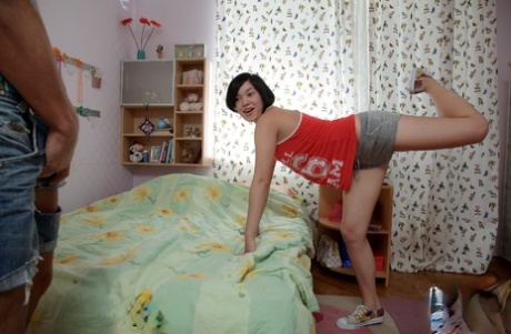 Brunette teen stretches out before having sex with her stepbrother