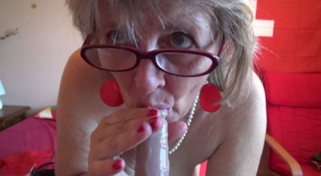 Old Amateur Abby Roberts Sucks And Tugs On A Cock With Her Glasses On