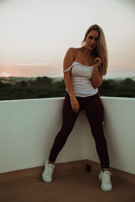 Blonde Chick Candice Collyer Doffs Black Leggings To Get Naked On A Balcony