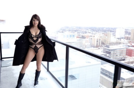 Teen Amateur Andi Land Flashes On A Snow-covered Balcony In Sexy Lingerie