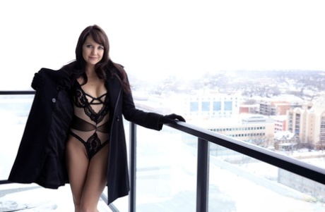 Teen Amateur Andi Land Flashes On A Snow-covered Balcony In Sexy Lingerie