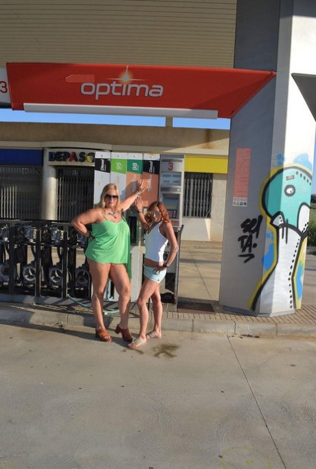 In the gas station, a naked and skinny nude Chrissy flaunts her breast tissue and buttocks.