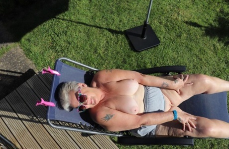 Fat Nan Valgasmic Exposed Shows Her Tits And Snatch On A Backyard Lounge Chair