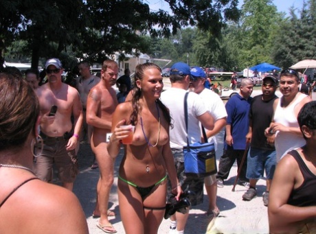 Dressed as amateurs are pictured in different stages of disrobing at a clothing optional club.