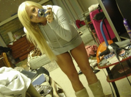 Blonde teen takes tempting self shots around her place of residence