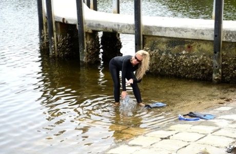 Blonde Chick In Wetsuit Gets Picked Up At The Lake For A Quickie