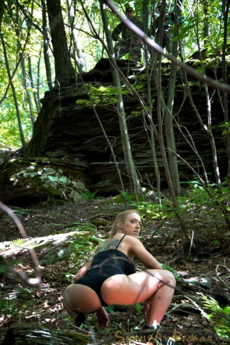Submissive sluts Hazel Hypnotic & Darling enjoy being tied up in the forest - PornHugo.net