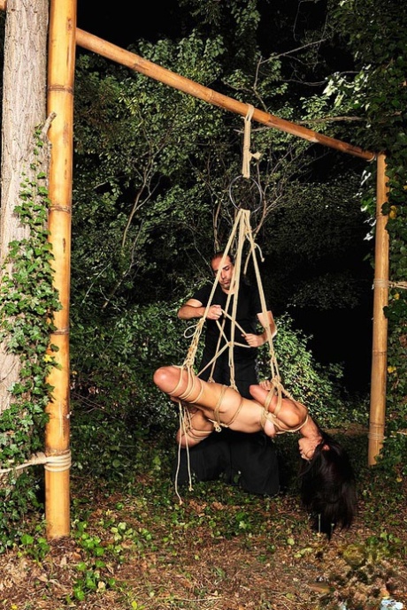 Naked Japanese Chick Marica Hase Is Suspended By Rope Just Outside Forest Path