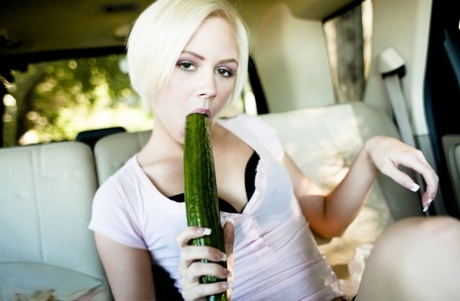 Blonde Amateur Miley Mason Slides A Cucumber Up Her Tight Pussy Inside A Car