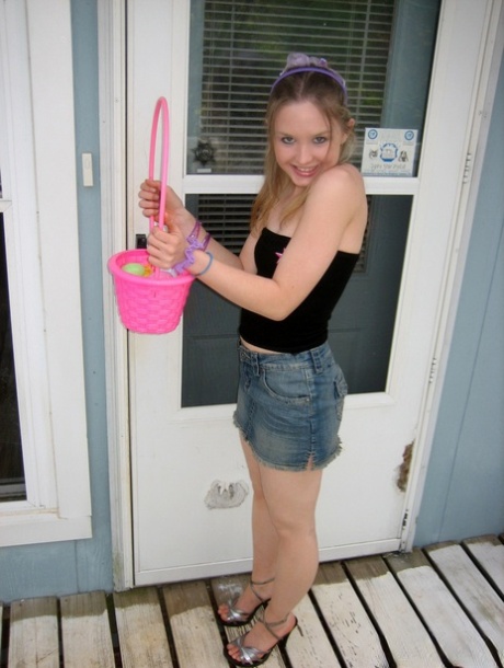 Charming Young Girl Exposes A Nipple While Collecting Easter Eggs