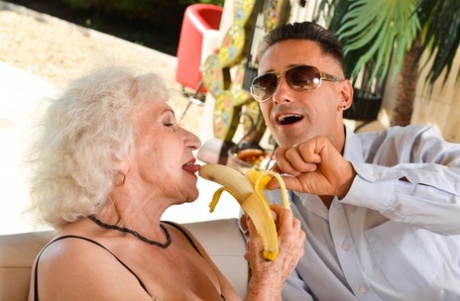 Then, old blonde Norma B enjoys eating fruit in a playful manner before an all-hardcore toyboy has had an affair.