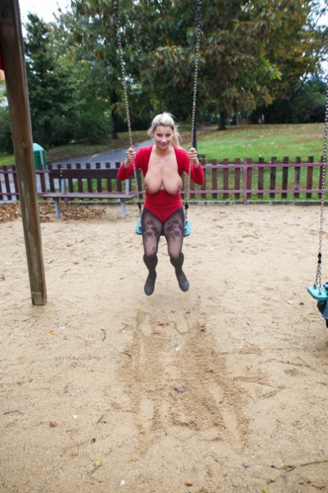 Demolition: Blonde amateur Katerina Hartlovatska looses her knockers in the playground.