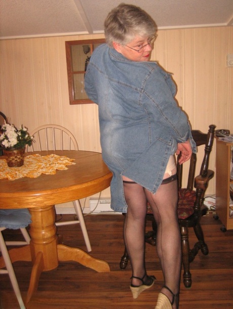 Big Titted Overweight Granny Girdle Goddess Dildos Her Beaver Over A Table