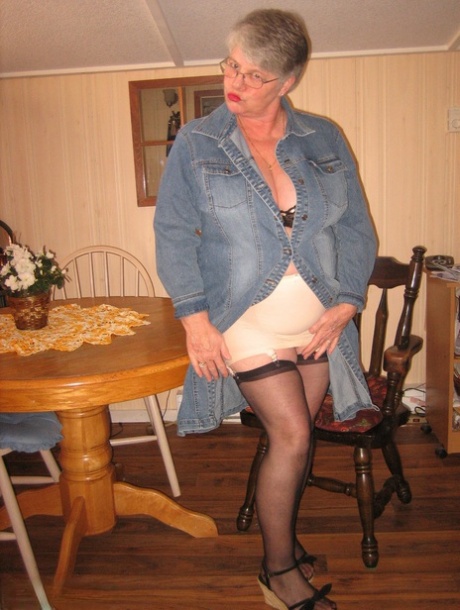 Big Titted Overweight Granny Girdle Goddess Dildos Her Beaver Over A Table