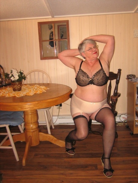 Big Titted Overweight Granny Girdle Goddess Dildos Her Beaver Over A Table