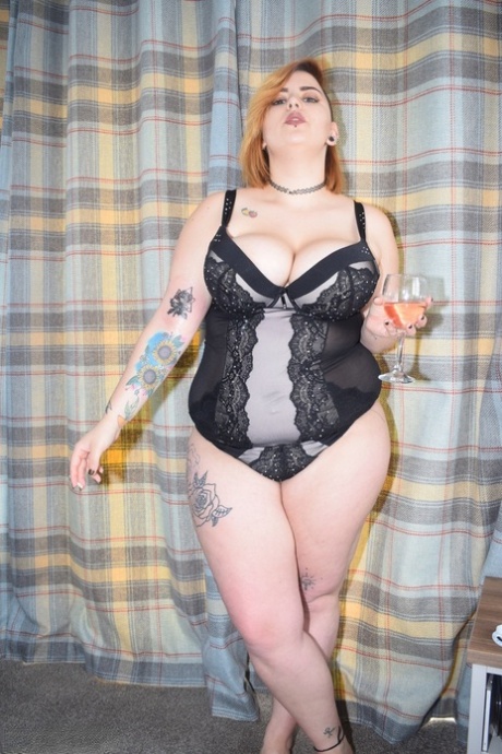 Tattooed BBW Smokes And Drinks While Peeling Off Her Lingerie