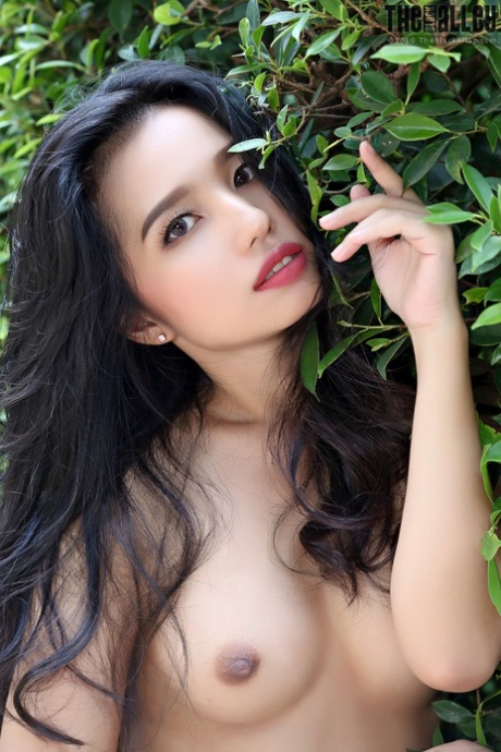 Horrific: In a garden, Noroh the beautiful Asian girl is seen naked next to this hedge.
