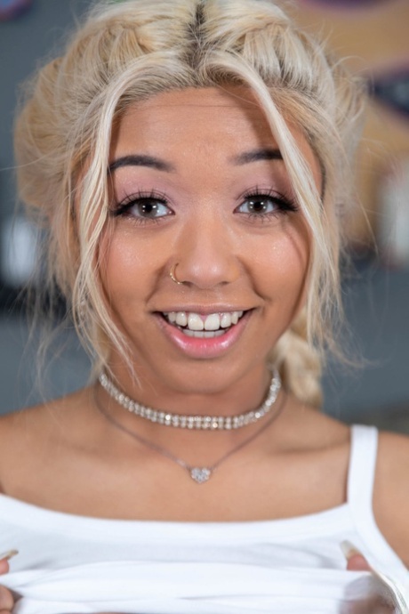 Ebony Chick Sports Braided Blonde Hair During Close-up POV Action