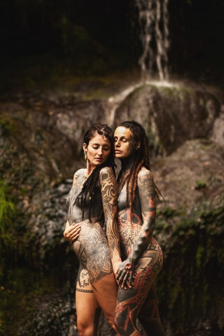 Heavily Tattooed Lesbians Hold Each Other While Totally Naked On A Bridge