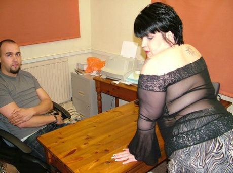 Dark-haired BBW Double Dee Sucks A Cock Before Being Banged Over A Table