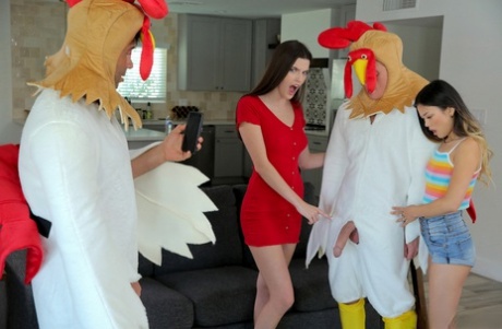Fiona Frost And Lulu Chu Get On Top Of Men Wearing Chicken Costumes